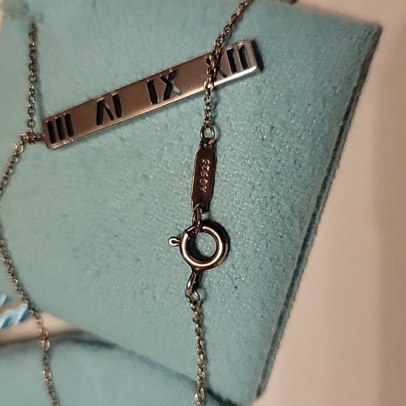 Tiffany & Co. Sterling Silver Atlas Bar Roman Numeral Pendant Necklace - Picture 4 of 5